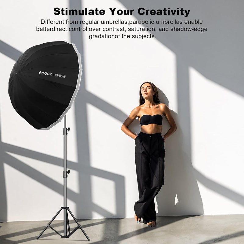 Godox مظلة عاكسة بارابولية UB-85W 33.5 بوصة/85 سم، مظلة تصوير بالأبيض والأسود مع حقيبة حمل محمولة لتصوير استوديو الفيديو وسرعة الإضاءة - Image 3